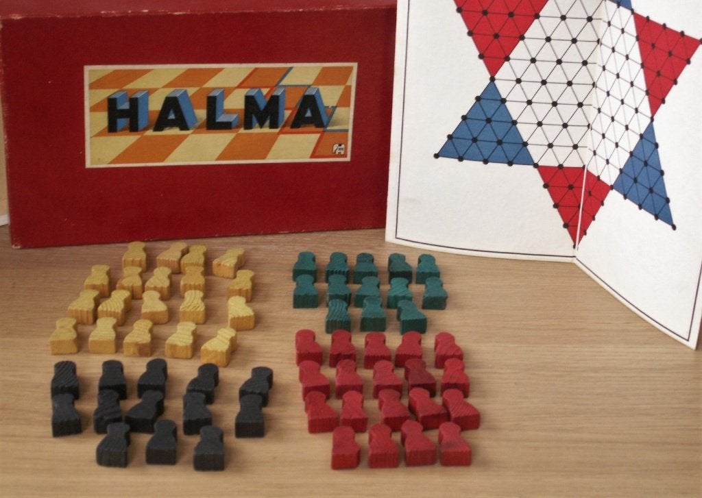 Vintage Halma spel met houten pionnen/poppetjes, Antiek en Kunst, Ophalen of Verzenden