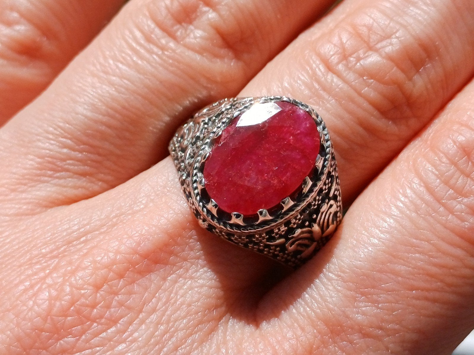 Vanoli 925 zilveren heren ring met ruwe robijn maat 19,75 20, Vanoli, 20 of groter, Verzenden, Amsterdam