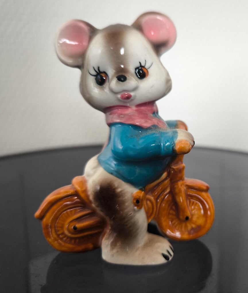 Vintage Keramieken Muis op Fiets Japan 1960s, Ophalen of Verzenden, Zo goed als nieuw, Overige typen