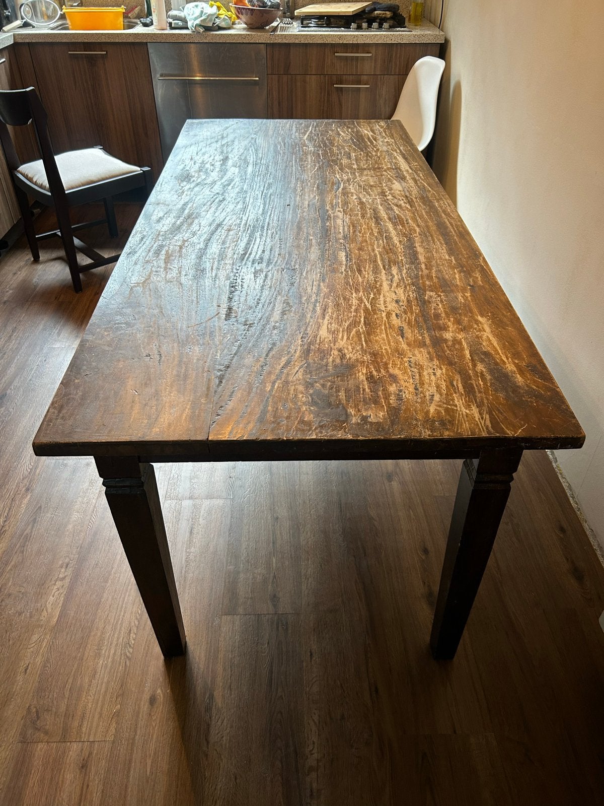 Robuuste houten eettafel met lade - vintage (180x80), Huis en Inrichting, Tafels | Eettafels, Ophalen, Gebruikt, 50 tot 100 cm