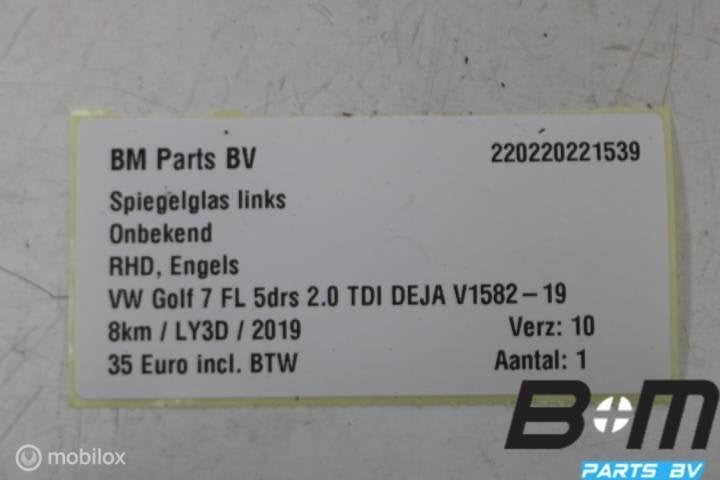 Spiegelglas links VW Golf 7 FL, Gebruikt