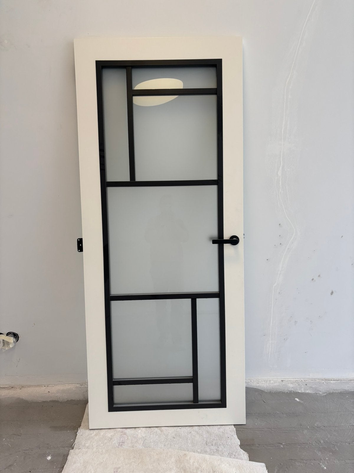 Svedex binnendeur met matglas en zwart industrieel design, Doe-het-zelf en Verbouw, Deuren en Horren, Ophalen, 215 cm of meer