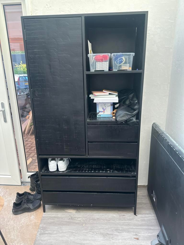 Paterno opbergkast - industrieel zwart mangohout en staal, 50 tot 100 cm, Zo goed als nieuw, 25 tot 50 cm, Ophalen