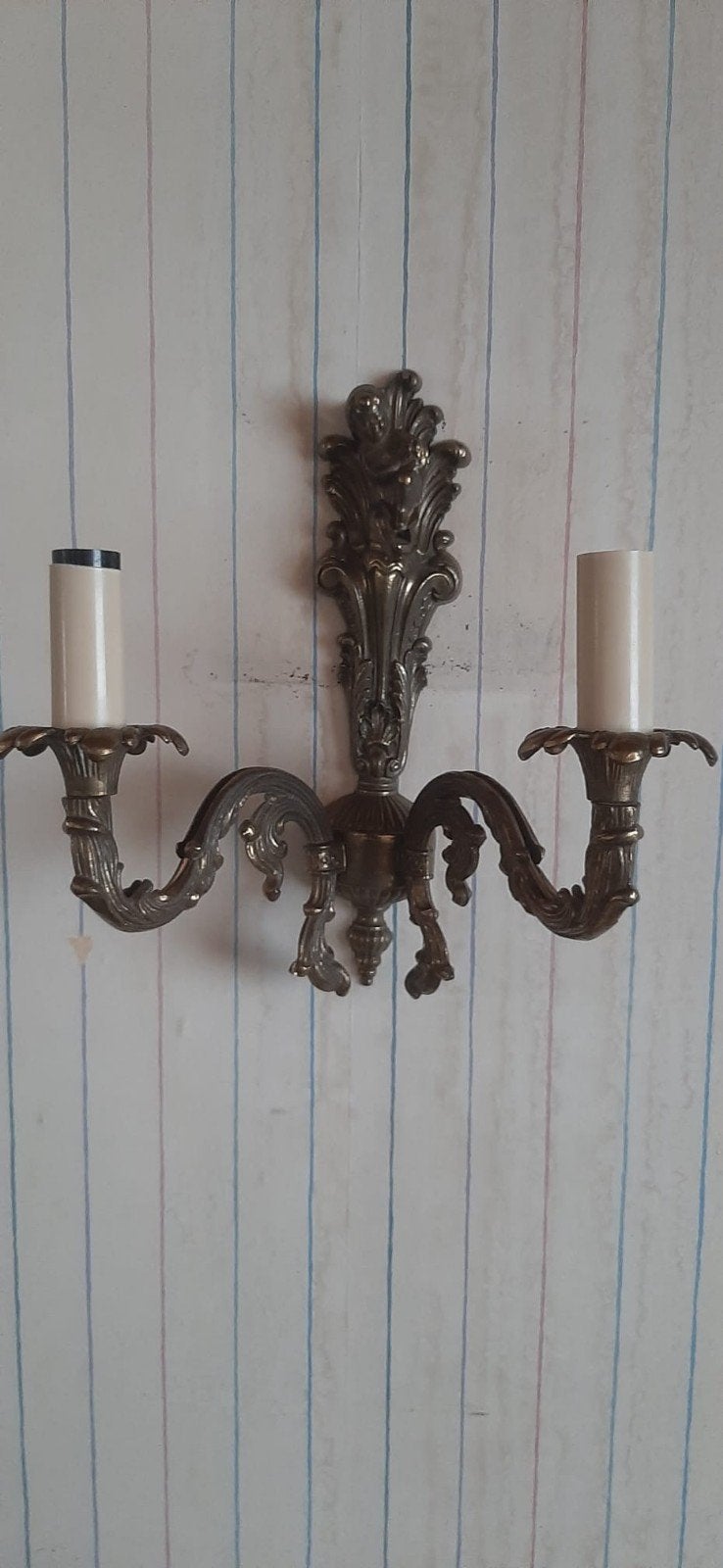 Antieke bronzen wandlamp met cherubijn, Antiek en Kunst, Ophalen