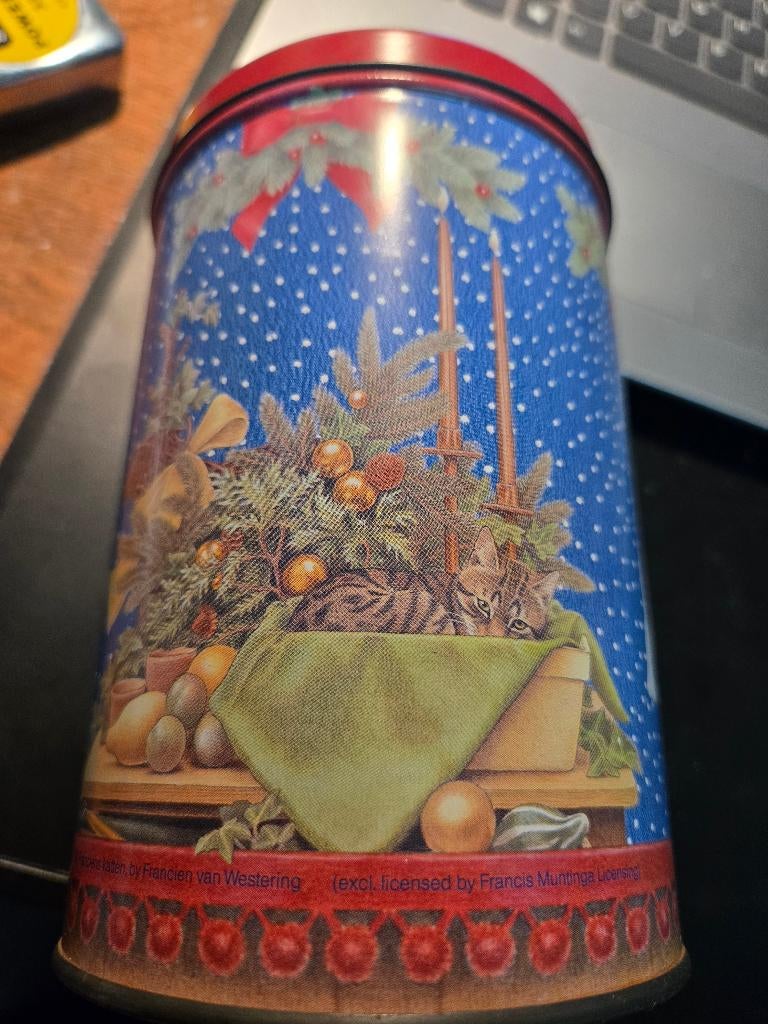 Kerstblik met een afbeelding van Franciens katten, Verzamelen, Ophalen, Gebruikt, Overige, Overige merken