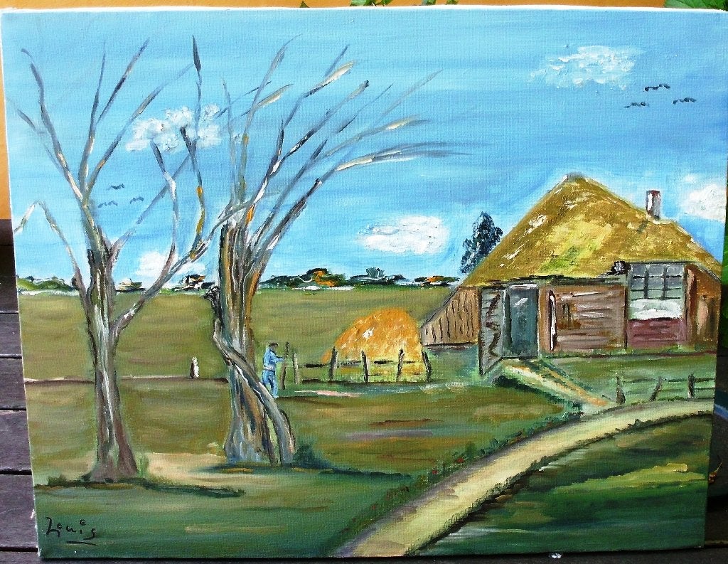 Schapen schuur op de heide ., Antiek en Kunst, Kunst | Schilderijen | Klassiek, Ophalen, Origineel werk, Doek, Impressionistisch