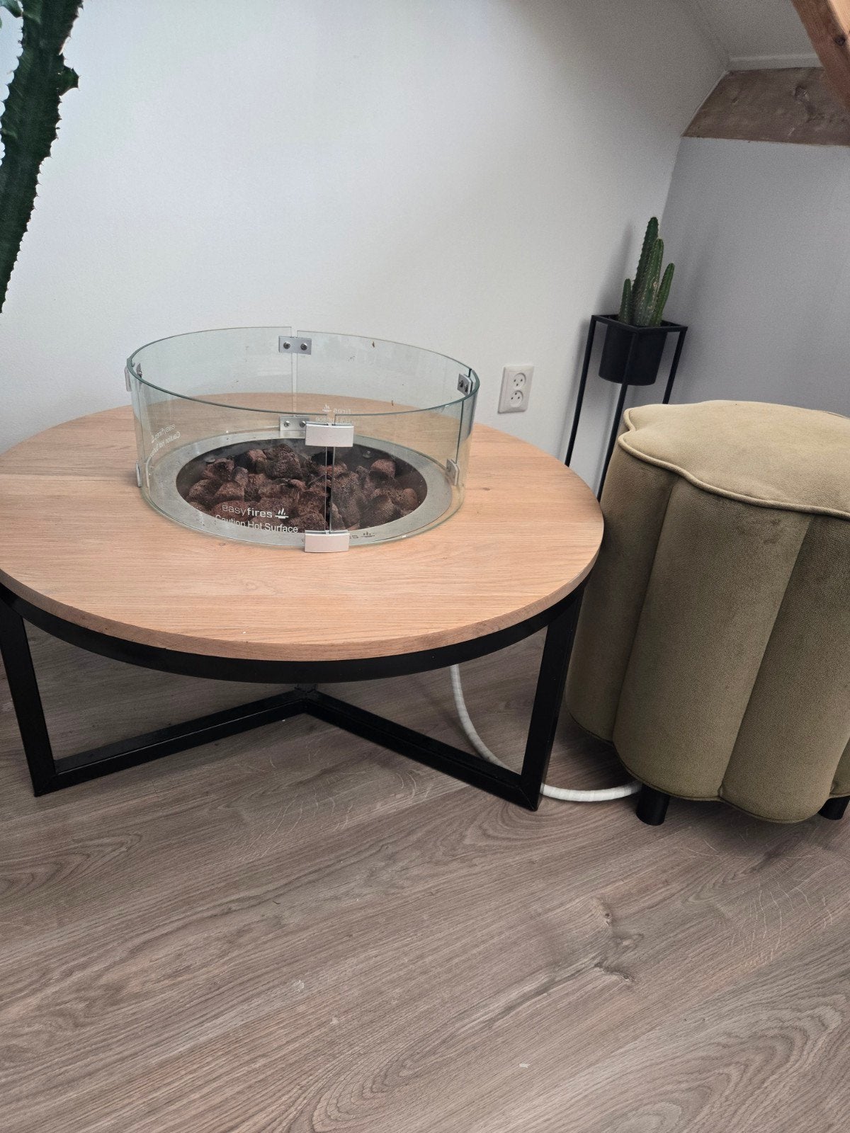 Unieke vuurtafel met Easyfires vuurschaal + extra zitplaats, Ophalen, 50 tot 100 cm, 50 tot 100 cm, Zo goed als nieuw