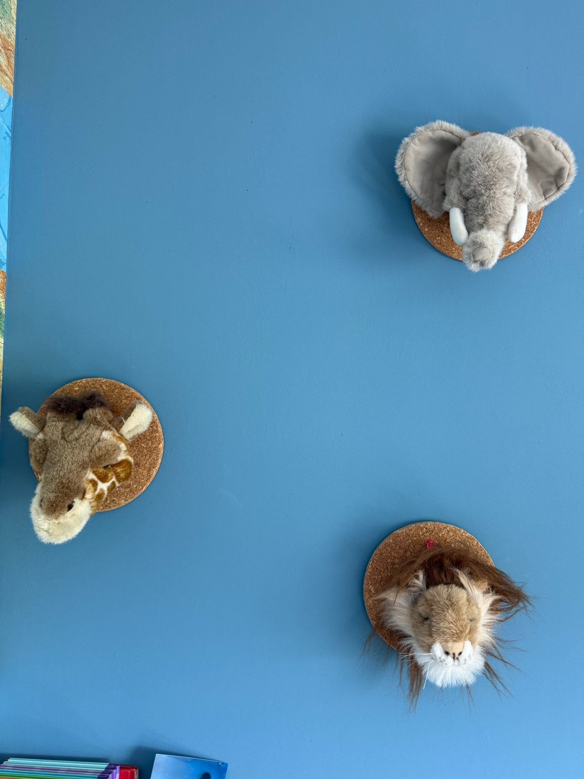 Set van 3 pluche dierenkoppen voor kinderkamer, Meerkleurig, Overige stijlen, Ophalen of Verzenden, Zo goed als nieuw