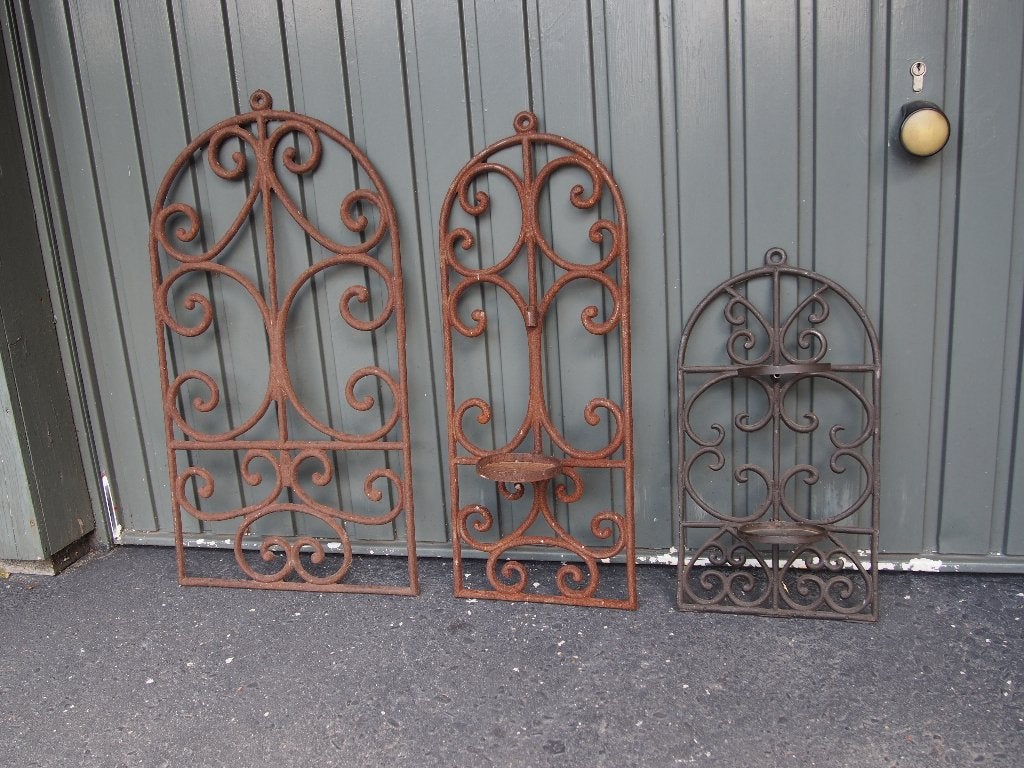 3 metalen wandornamenten/kandelaren voor binnen of buiten, Tuin en Terras, Ophalen, Gebruikt