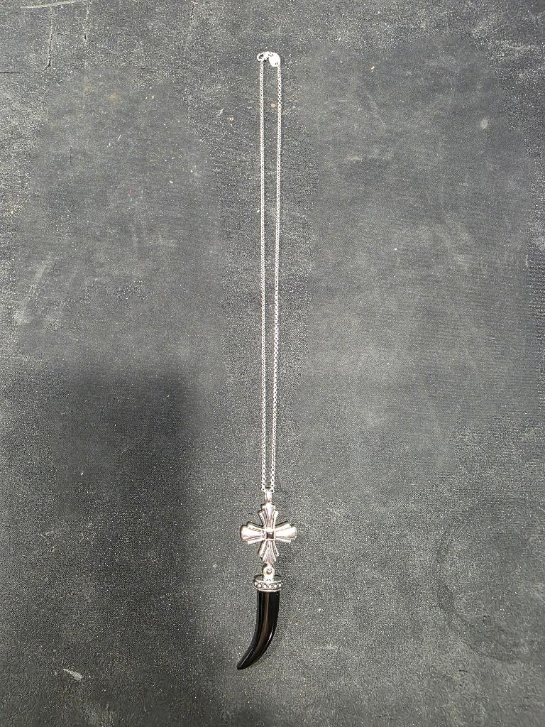 Ketting Giorgio Martelli, onyx tand, zilveren/zirkonia kruis, Nieuw, Ophalen of Verzenden, Met edelsteen, Zilver