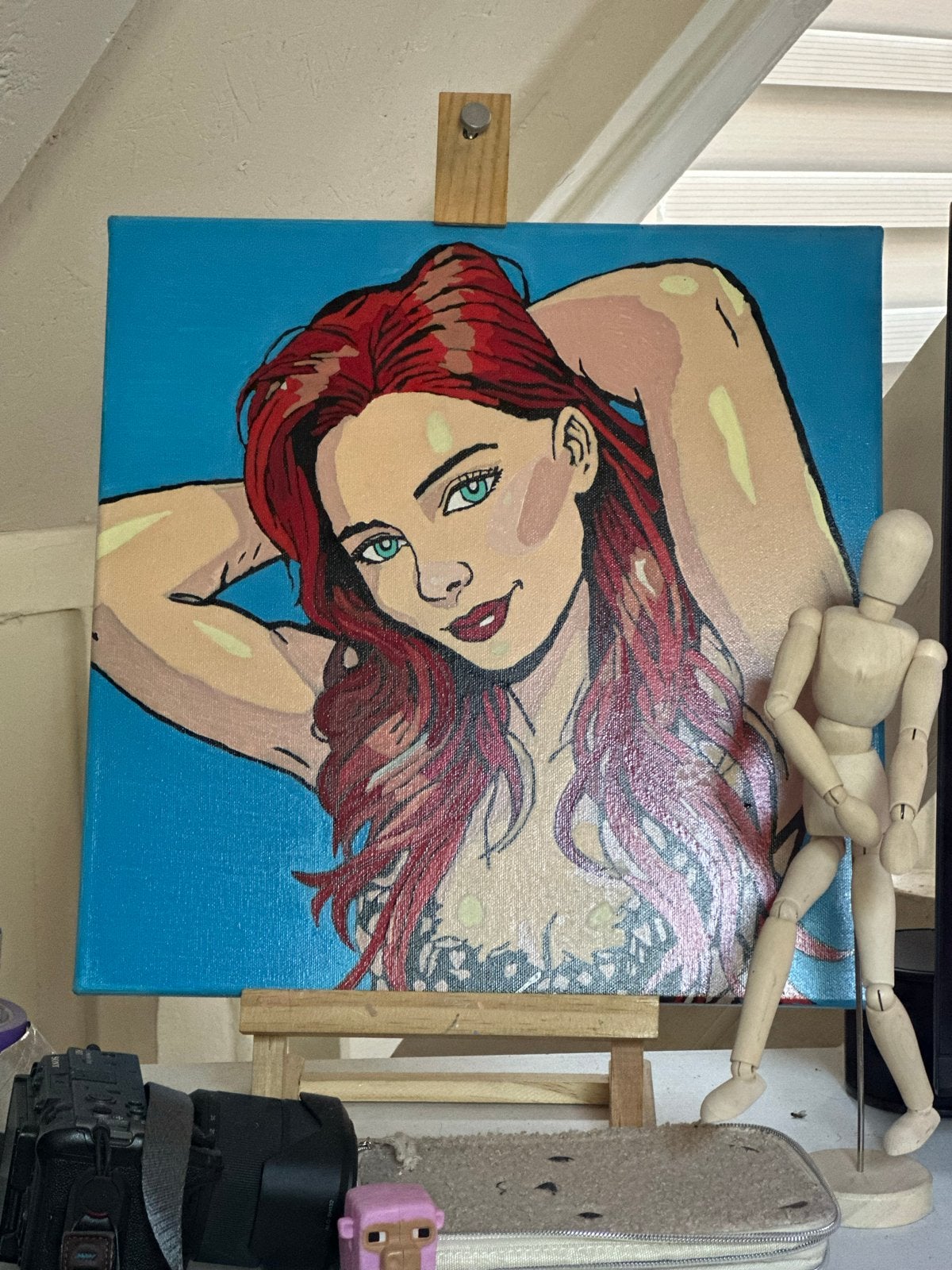 Pop Art Schilderij: Roodharige Vrouw (40x40 cm), Ophalen, Acrylverf, Handgeschilderd, Portret