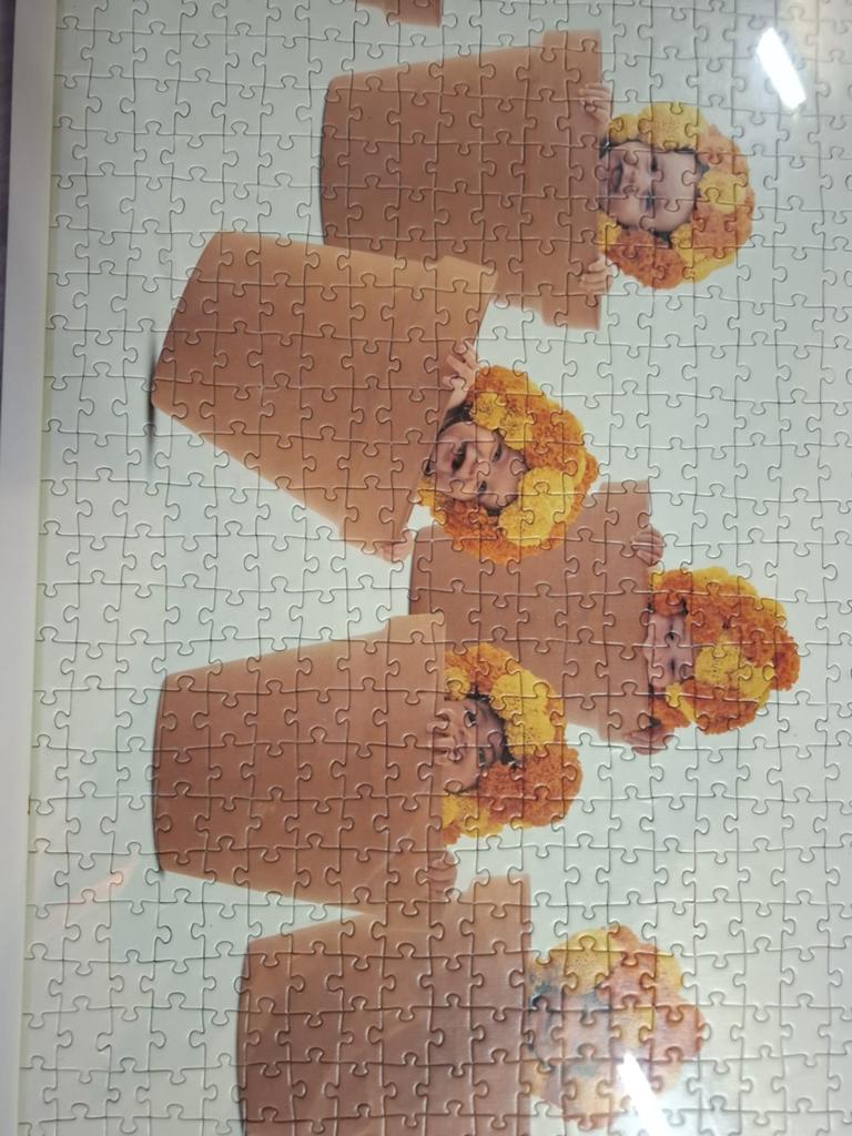 Foto Anne Geddes ingelijste legpuzzel Babyhoofdjes 35×96 cm, Ophalen, 500 t/m 1500 stukjes, Zo goed als nieuw, Legpuzzel