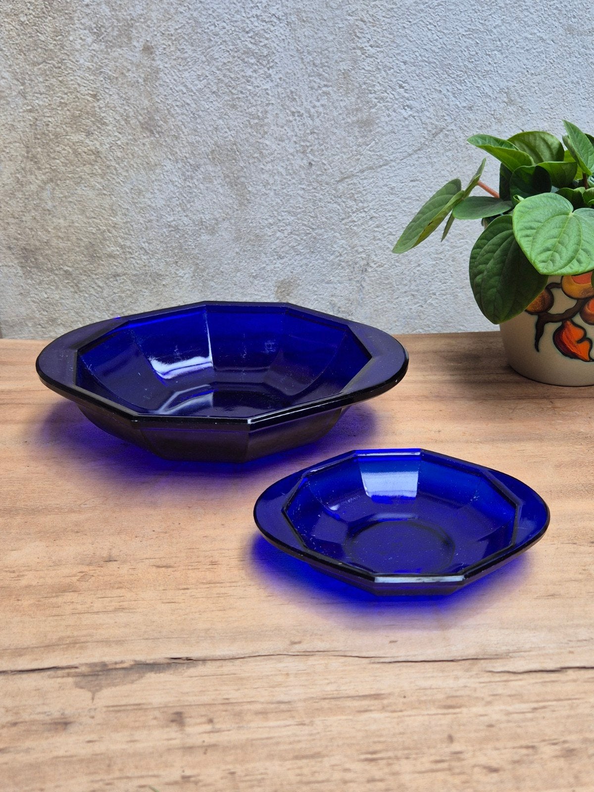 Vintage Leerdam Kobaltblauwe Glazen Schalen - K. de Bazel, Glas, Gemerkt, Ophalen of Verzenden, Schaal