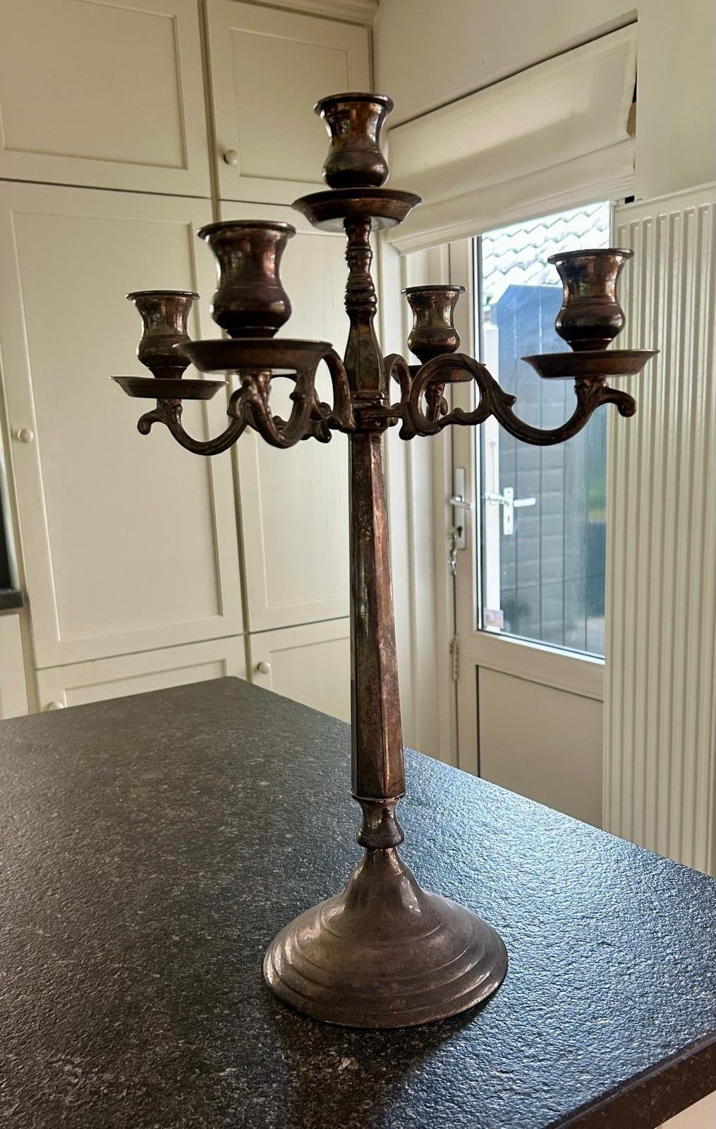 Grote verzilverde kandelaar, 57 cm hoog, Ophalen of Verzenden, Zilver