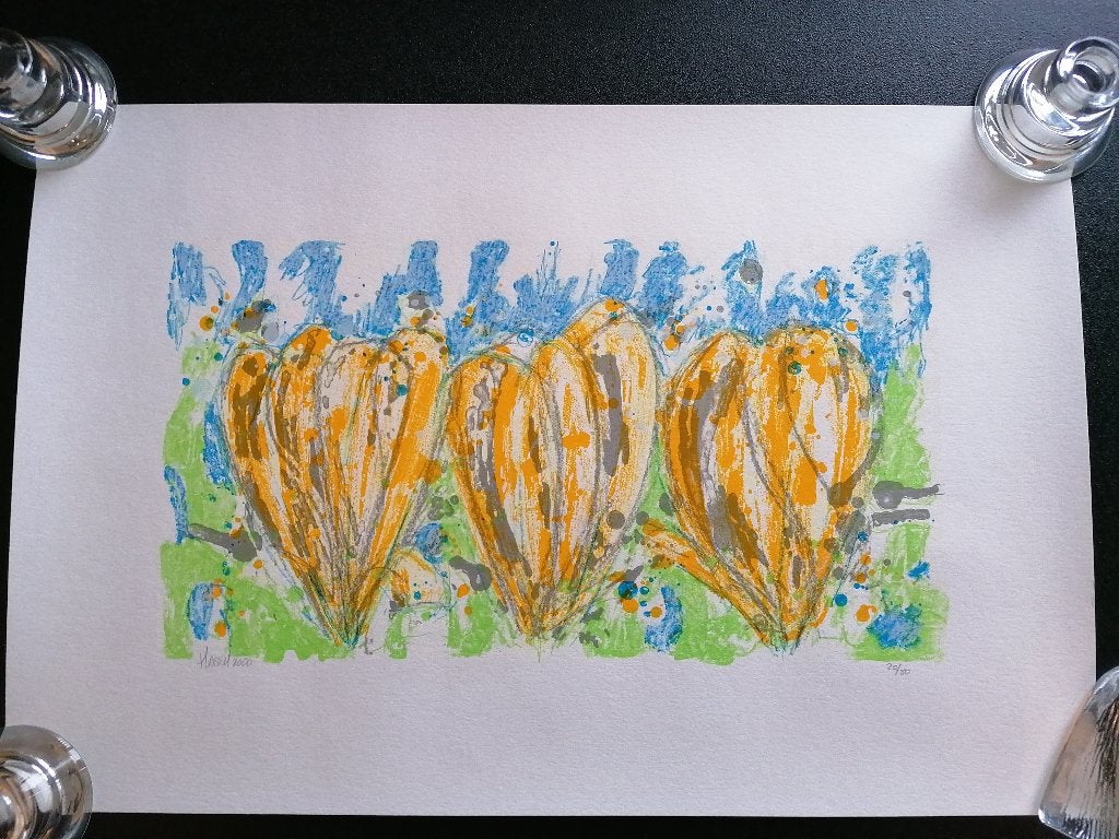 Ad van Hassel Zeefdruk Tulpen Geel, Ophalen of Verzenden
