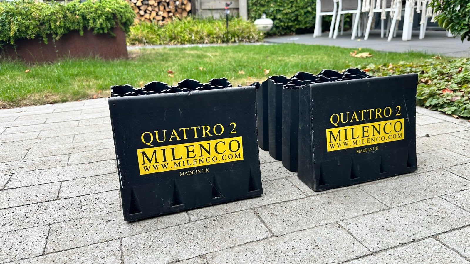 Milenco Quattro 2 oprijblokken met hoes, Ophalen, Gebruikt