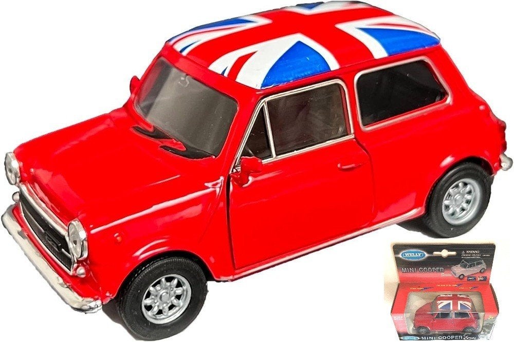Mini Cooper rood met Union Jack dak Welly., Ophalen of Verzenden, Zo goed als nieuw, Auto