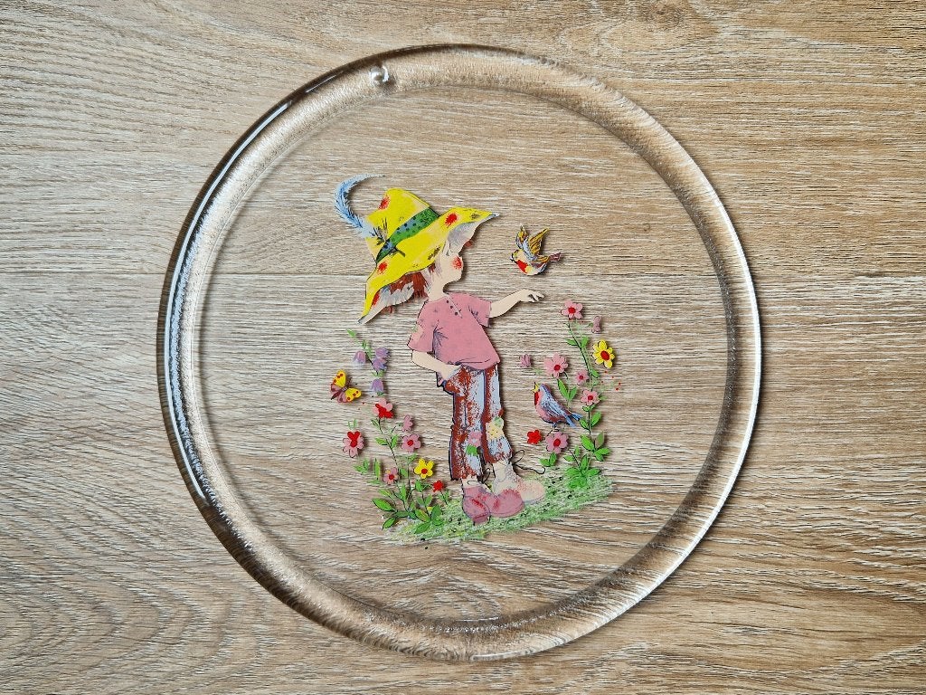 Vintage glazen wandbord / raamhanger van Gisela Gottschlich, Huis en Inrichting, Vintage, Ophalen of Verzenden, Zo goed als nieuw