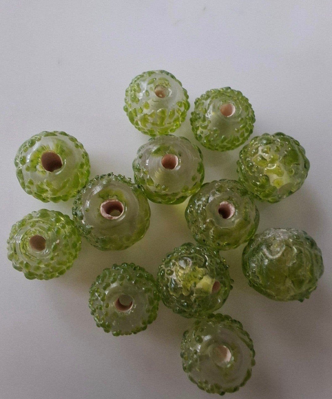 12 stuks 9/10 mm lampwork glaskralen groen kralen, Kraal, -, -, Nieuw