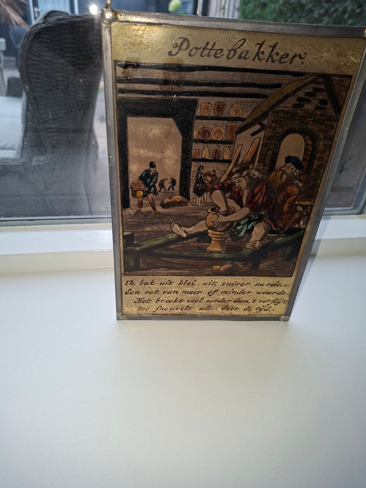 Antiek glas-in-lood paneel 'De Pottenbakker', Ophalen of Verzenden