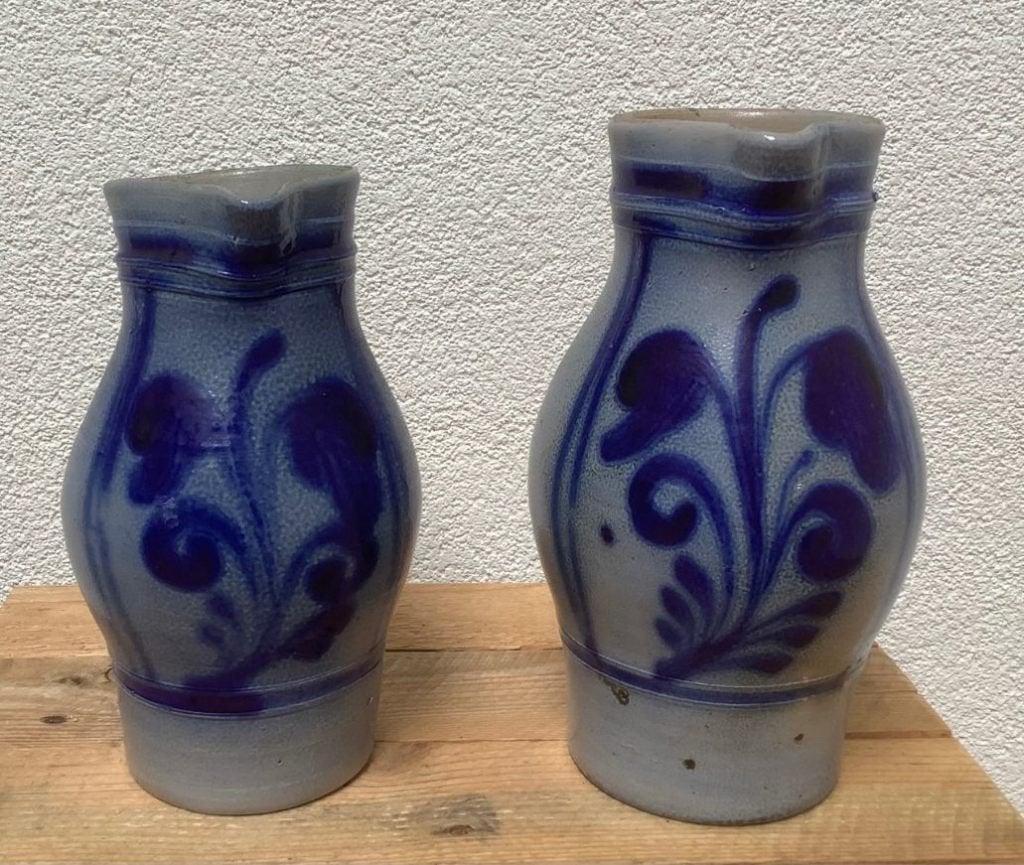 Set van 2 vintage Keulse potten/ kruiken met oor 22 en 24 cm, Ophalen of Verzenden