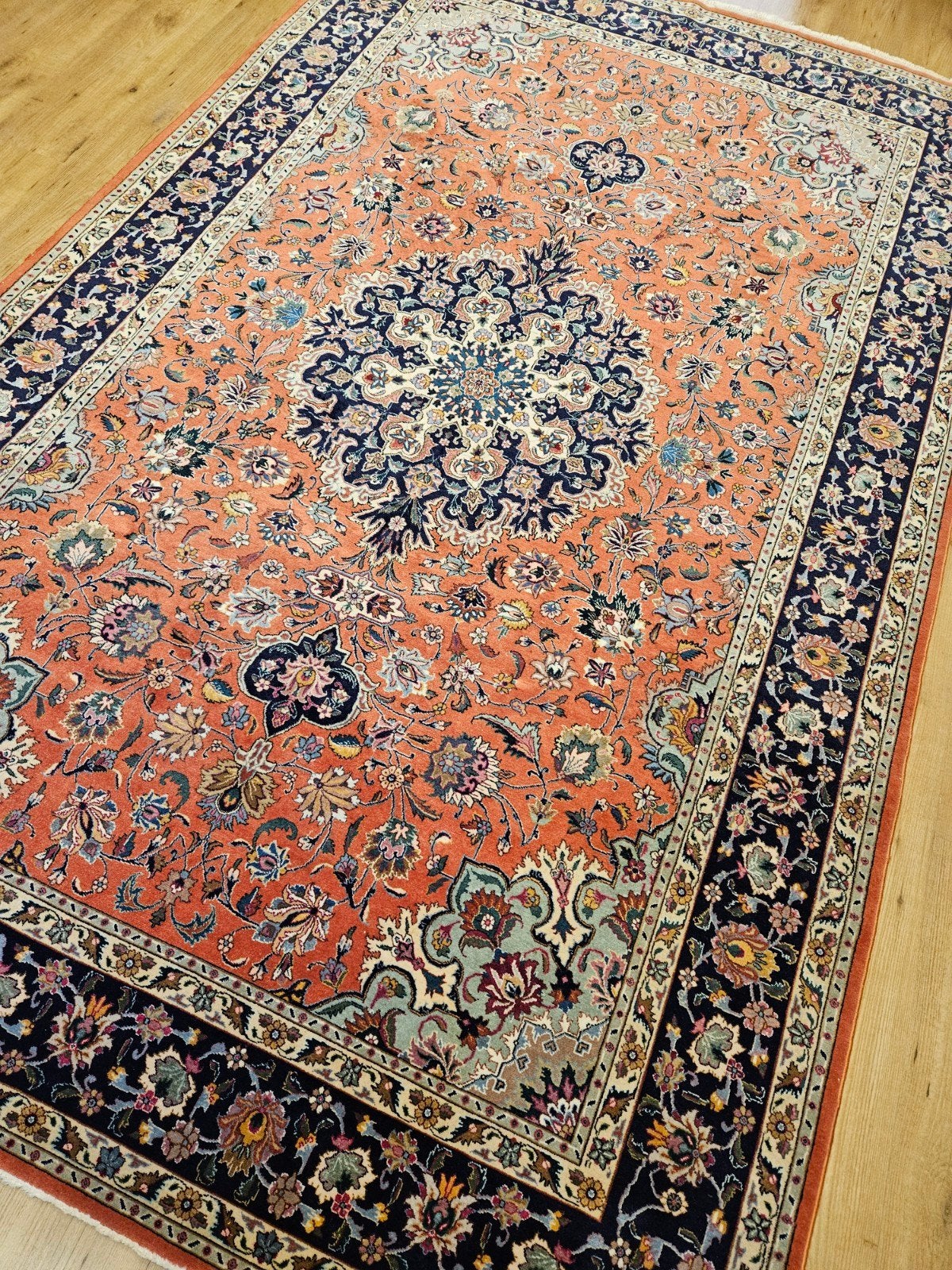 Vintage handgeknoopt perzisch tapijt tabriz 50raj 286x178, Info@SlatsAntiek.nl, Tweedehands, Perzisch, 150 tot 200 cm