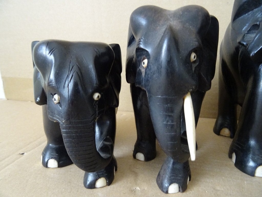 Ebbenhouten beeld beelden olifant olifanten 10cm tot 18cm, Verzamelen, Ophalen of Verzenden, Gebruikt, Dier