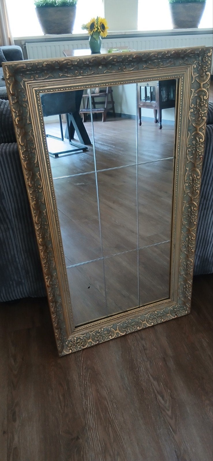 Barok spiegel 93 x 53 ruitmotief vintage retro, Ophalen, Rechthoekig, 50 tot 75 cm, Minder dan 100 cm