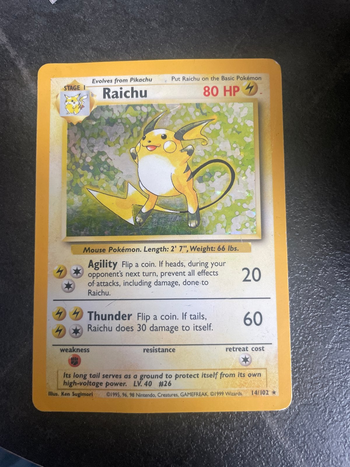 Raichu Pokémon kaart 14/102 (Base Set) - Gebruikt, Ophalen, Gebruikt, Losse kaart