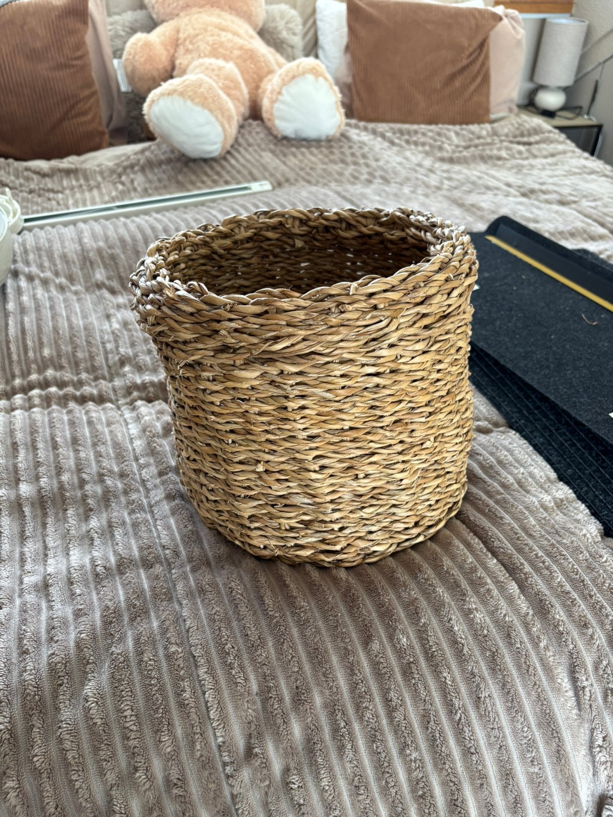 Zeegras mand/bloempot ong 25cm hoog, Ophalen, Mand, Rond, Zo goed als nieuw