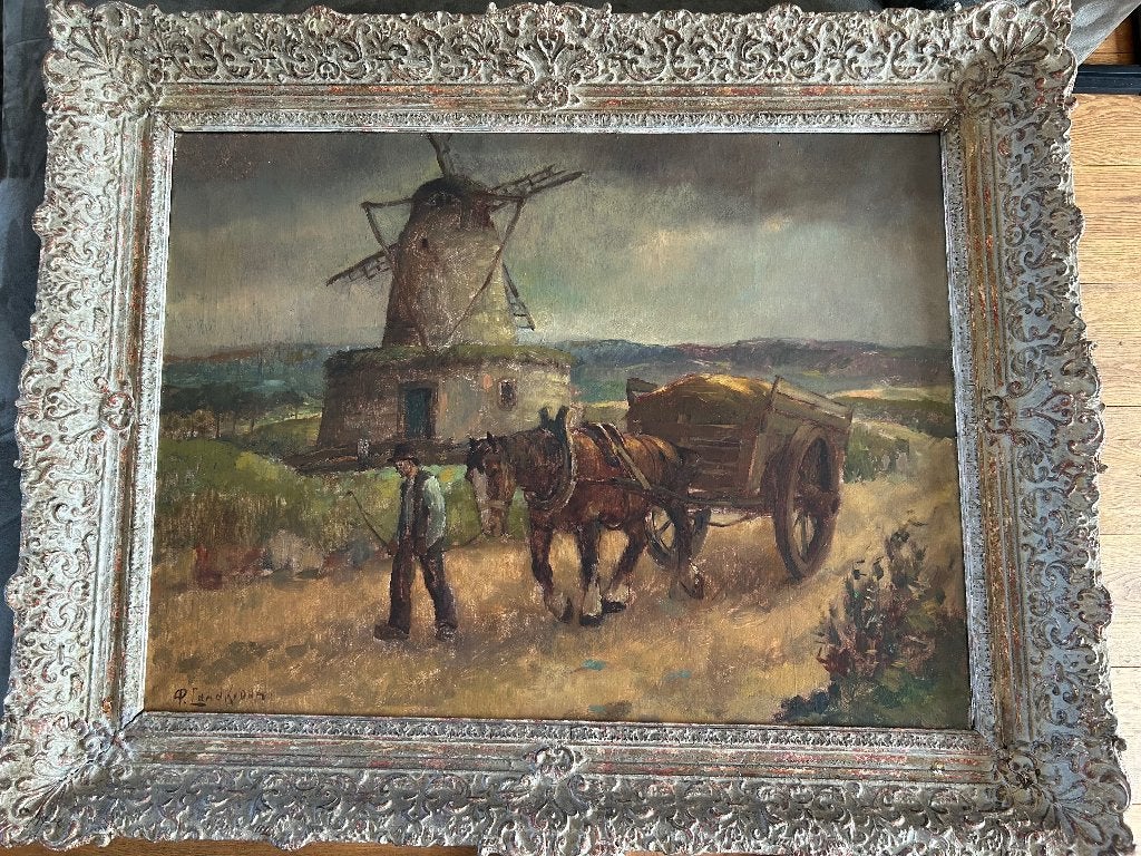 Antiek schilderij Piet Landkroon, Ophalen, Doek, Gesigneerd, Landschap