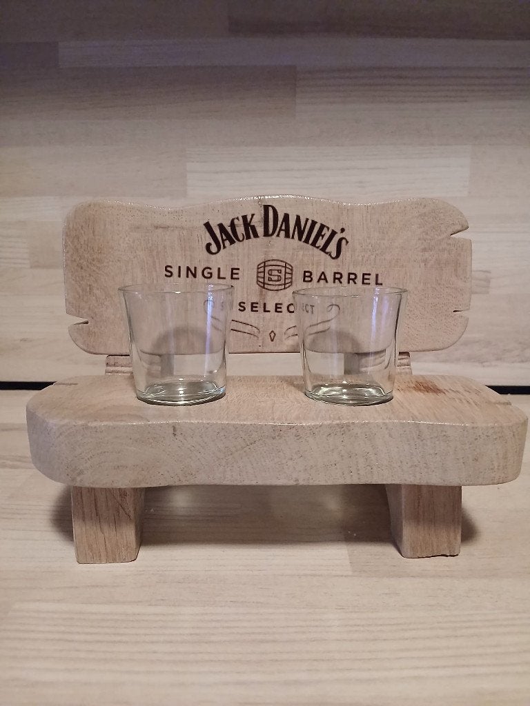 Eiken bank / Jack Daniels / shot glazen., Ophalen of Verzenden, Nieuw, Gebruiksvoorwerp