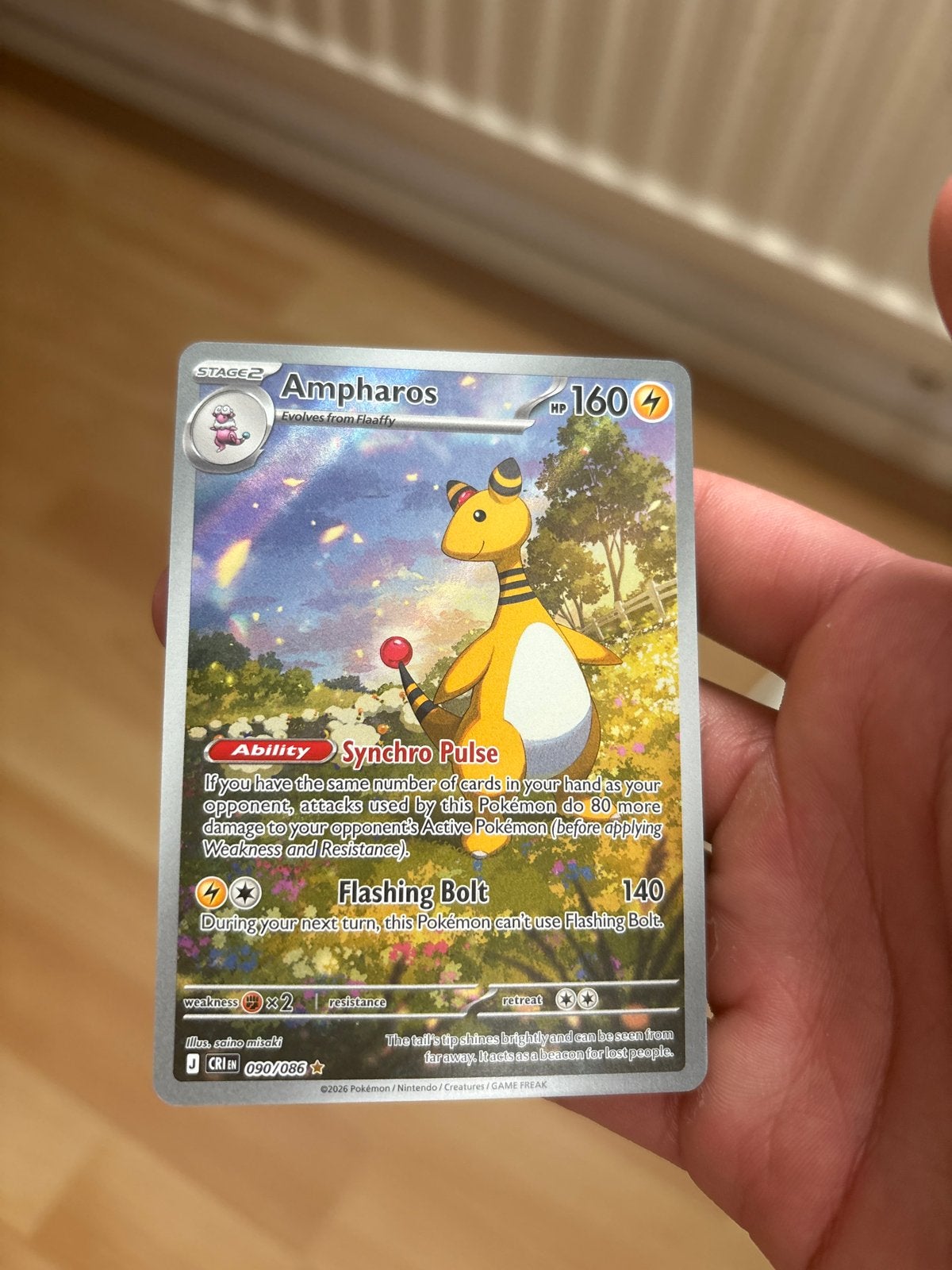 Ampharos Pokémon Kaart (020/086) - Zo goed als nieuw, Verzenden, Zo goed als nieuw, Losse kaart, Foil