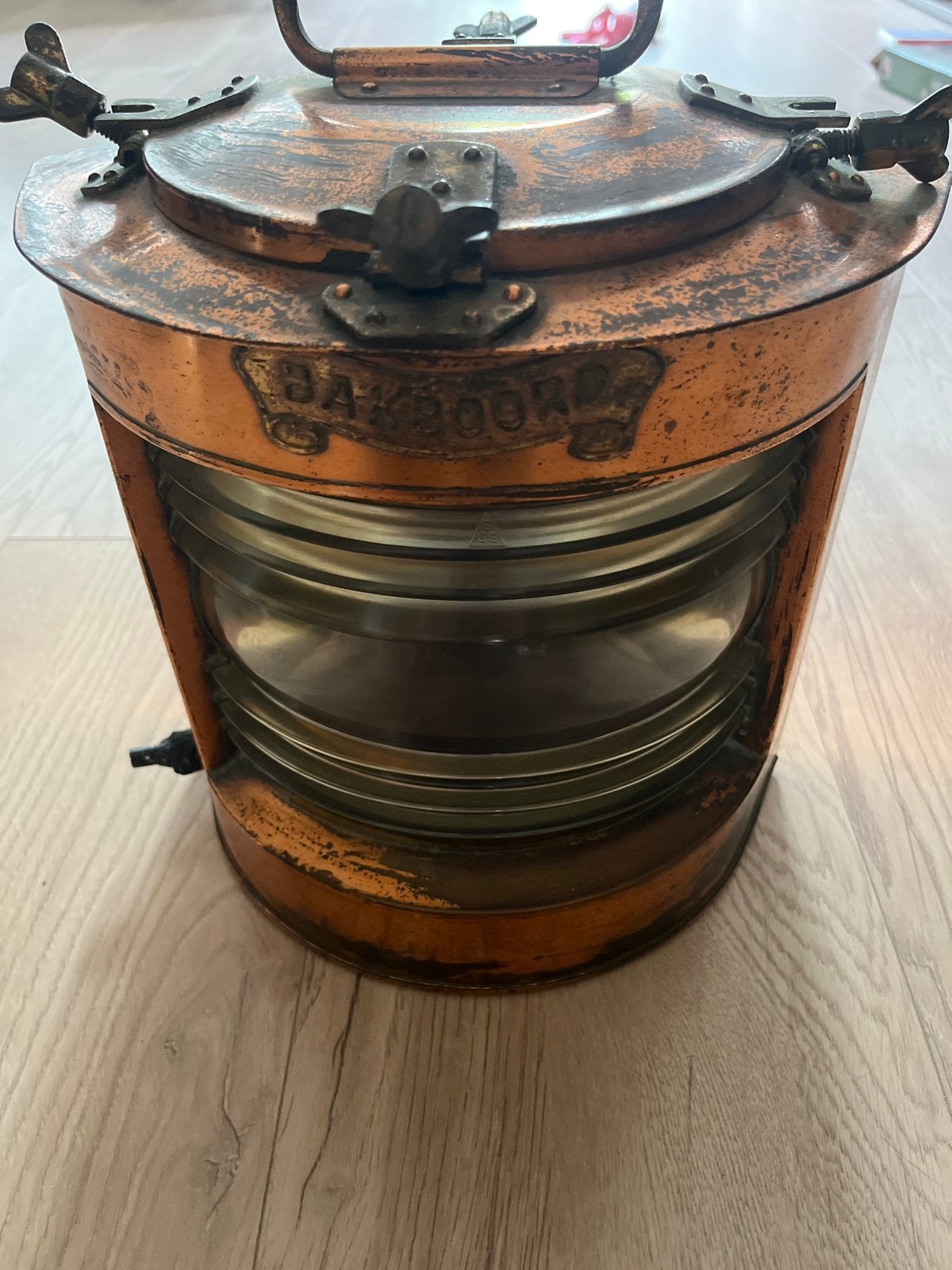 Antieke koperen bakboord scheepslamp, Antiek en Kunst, Ophalen