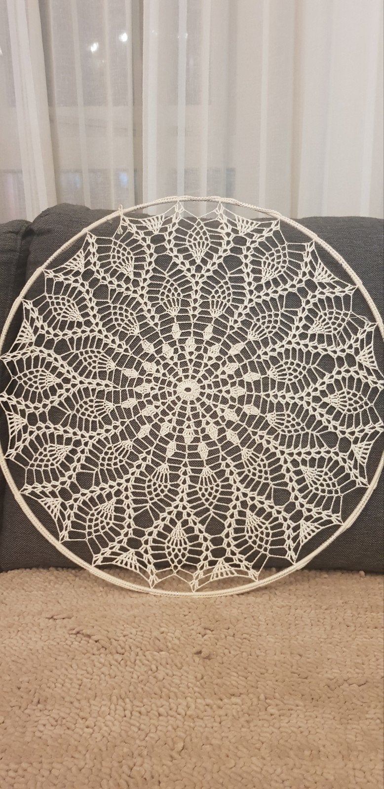 Gehaakte mandala 50 cm beige, Ophalen of Verzenden, Nieuw, Rond, Hout