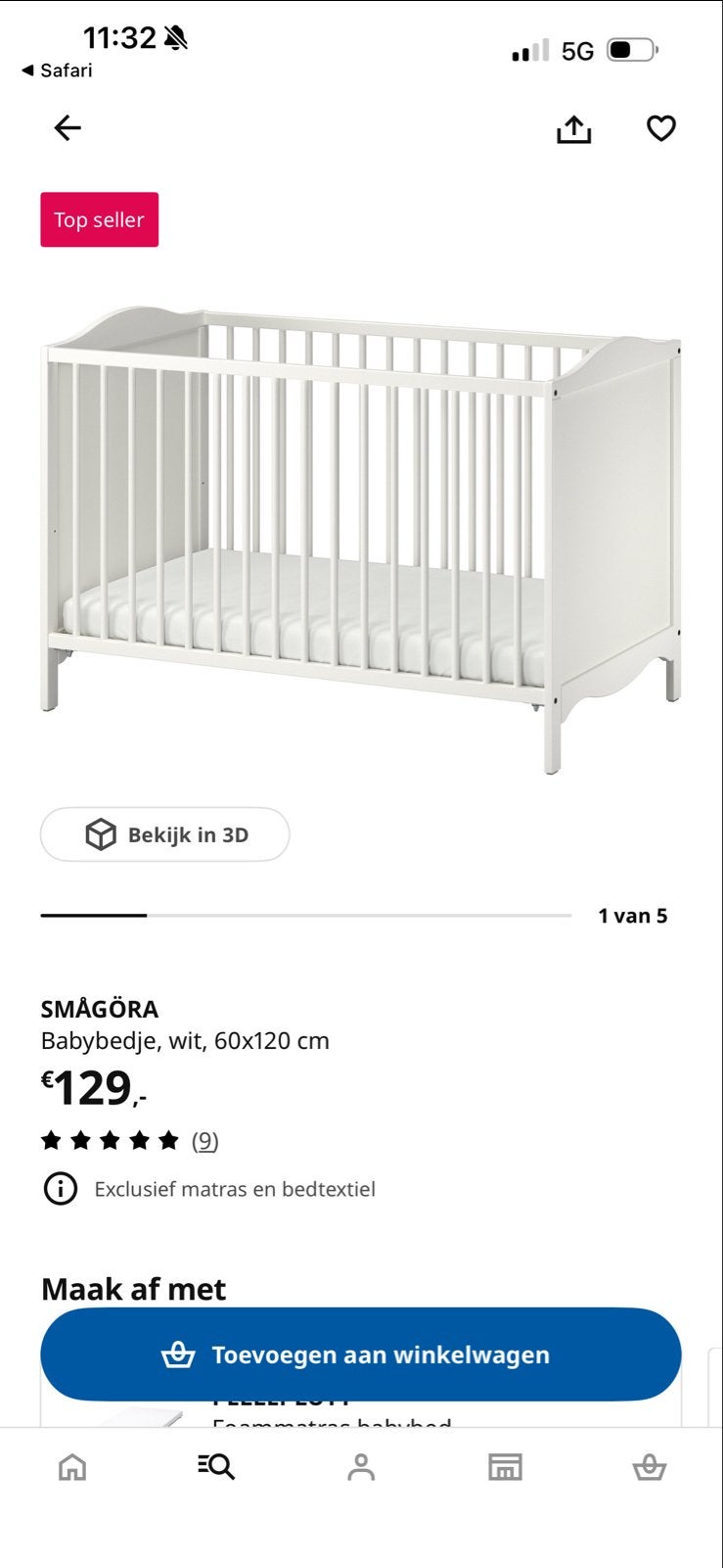 IKEA Ledikant SMÅGÖRA - 4 maanden oud, Ophalen of Verzenden, Zo goed als nieuw, Ledikant