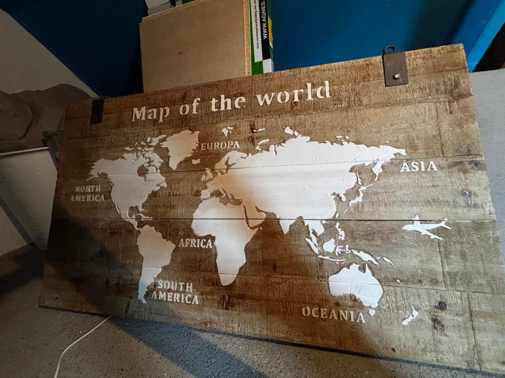 Wanddecoratie Wereldkaart Hout - 38x58x2,5 cm, Ophalen, Gebruikt