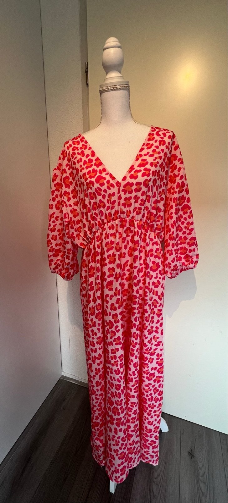 Maxi jurk met luipaardprint - roze/rood, Maat 46/48 (XL) of groter, Ophalen of Verzenden, Zo goed als nieuw, Roze
