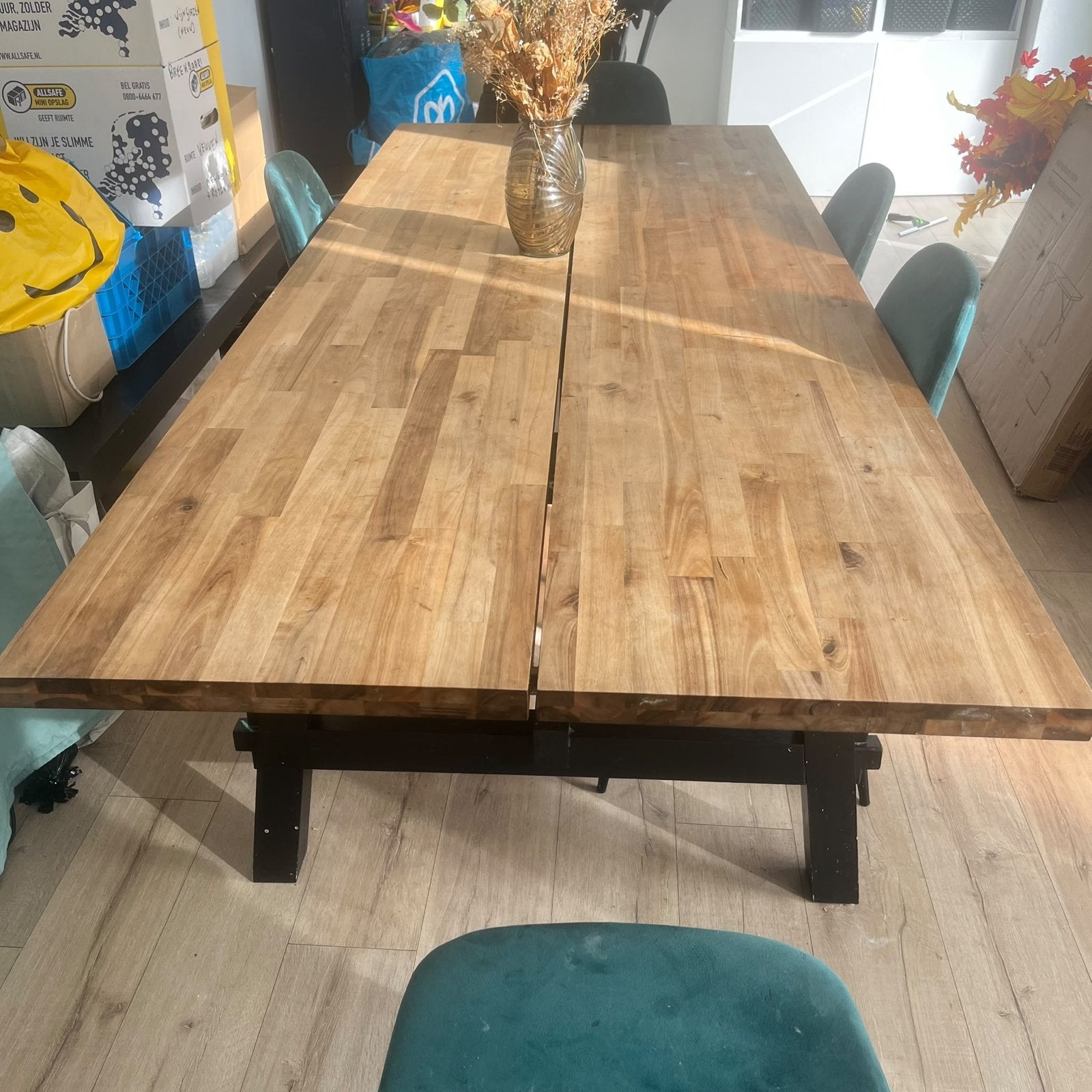 IKEA SKOGSTA Eettafel - Acacia/Zwart (235x100 cm), Ophalen, Gebruikt, 100 tot 150 cm, 200 cm of meer