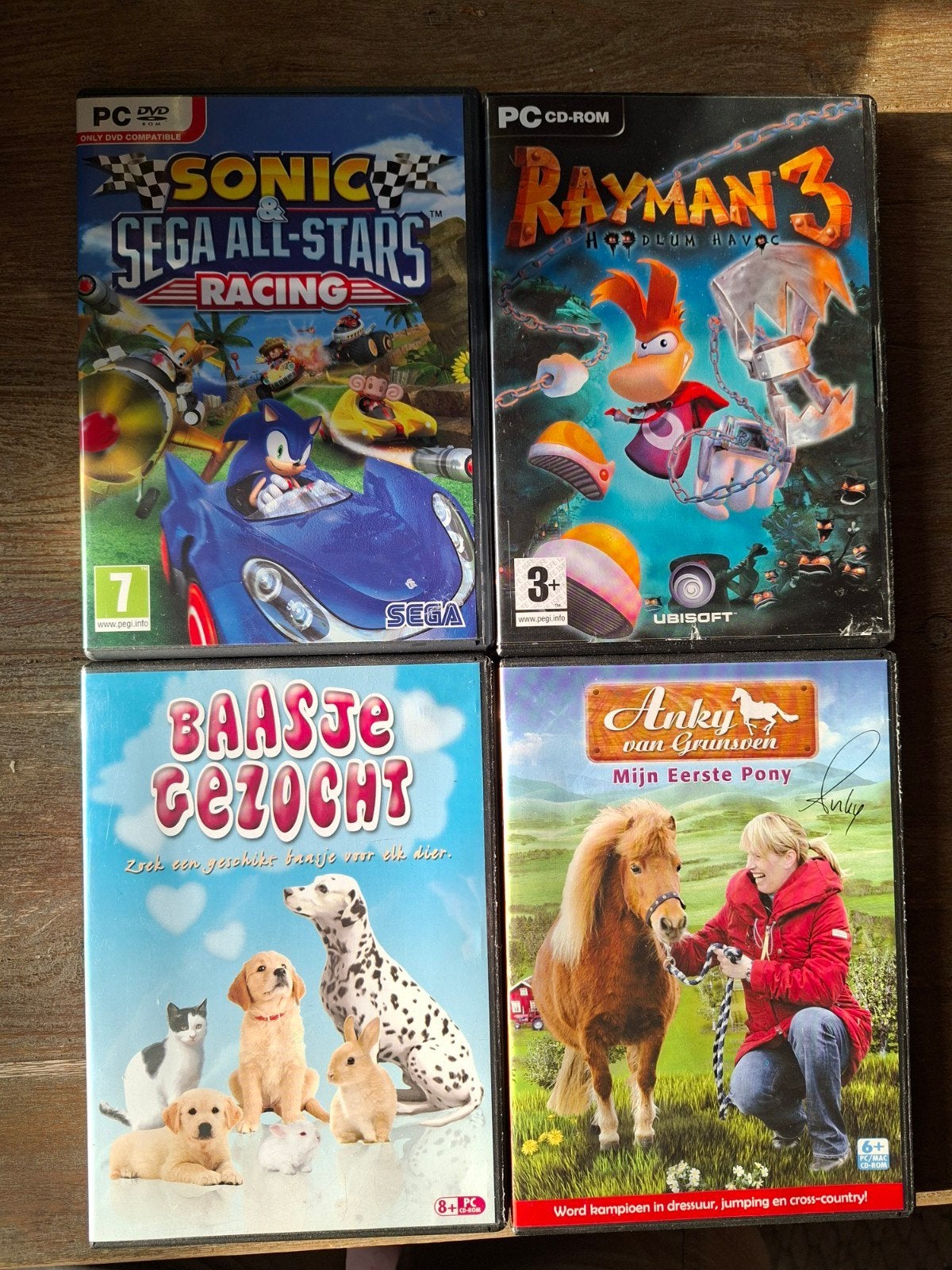 4 PC Spellen: Rayman 3, Sonic, Baasje Gezocht, Anky, Avontuur en Actie, 1 speler, Ophalen of Verzenden, Zo goed als nieuw