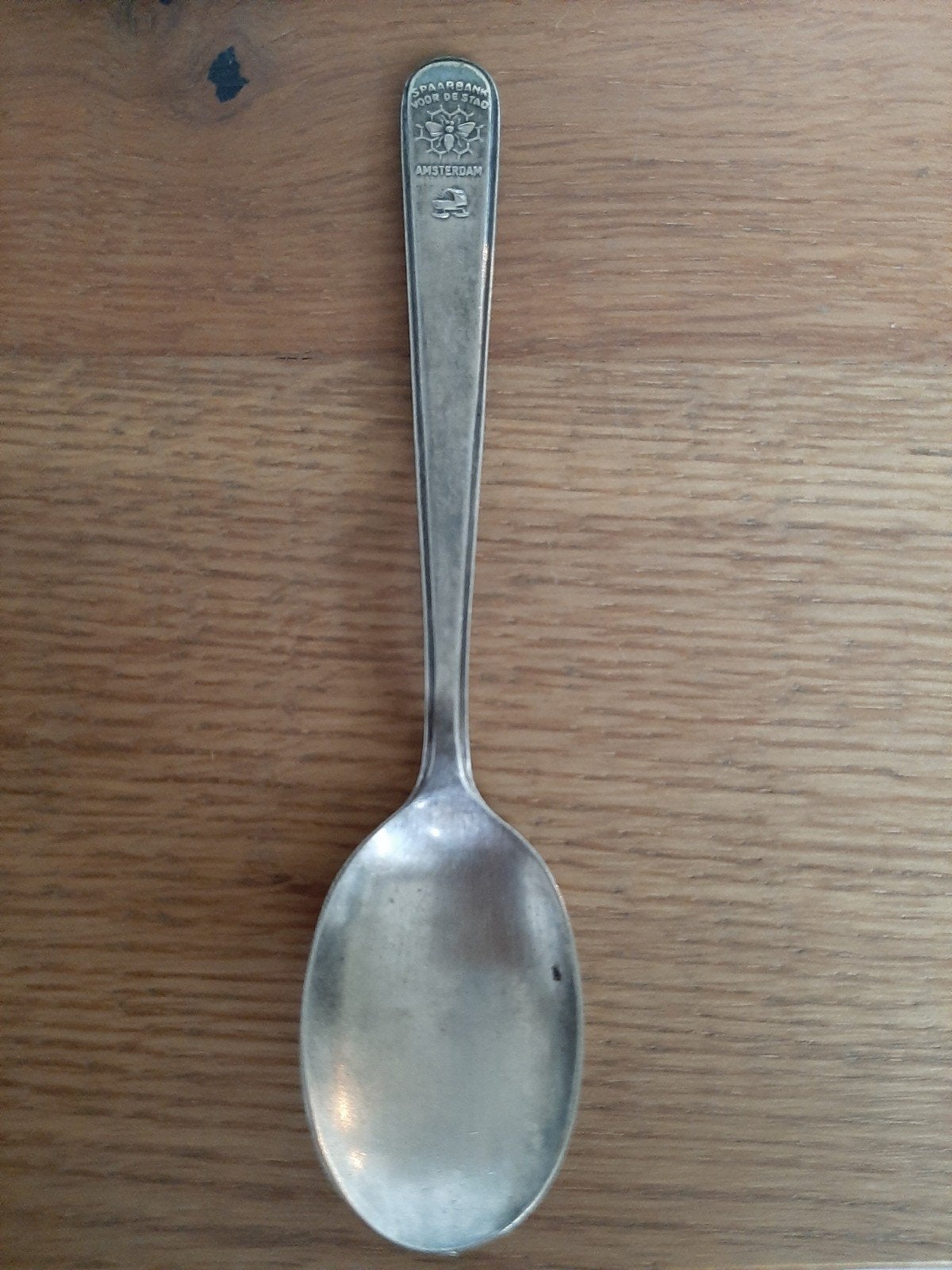 Vintage verzilverde lepel Spaarbank voor de Stad Amsterdam, Ophalen of Verzenden