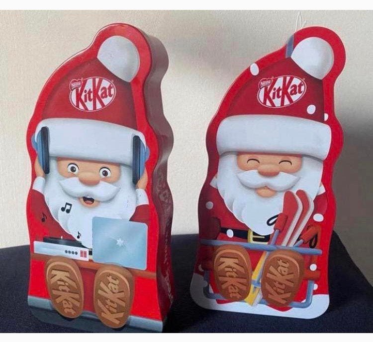 2 Verschillende KitKat blikken in de vorm van de Kerstman., Ophalen of Verzenden, Zo goed als nieuw, Overige, Overige merken