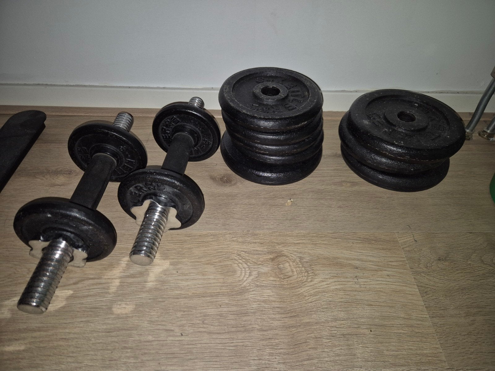 dumbell halter set: in totaal 36 losse kg's, Sport en Fitness, Ophalen, Gebruikt, Benen, Dumbbell