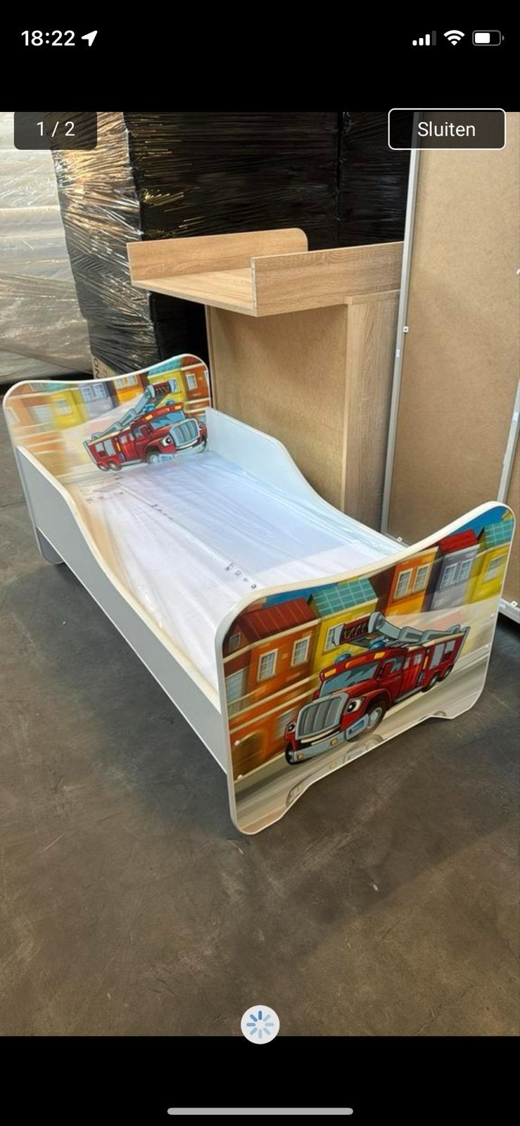 Kinderbed Brandweerauto, Kinderen en Baby's, Kinderkamer | Bedden, Ophalen, 70 tot 85 cm, Zo goed als nieuw, Lattenbodem