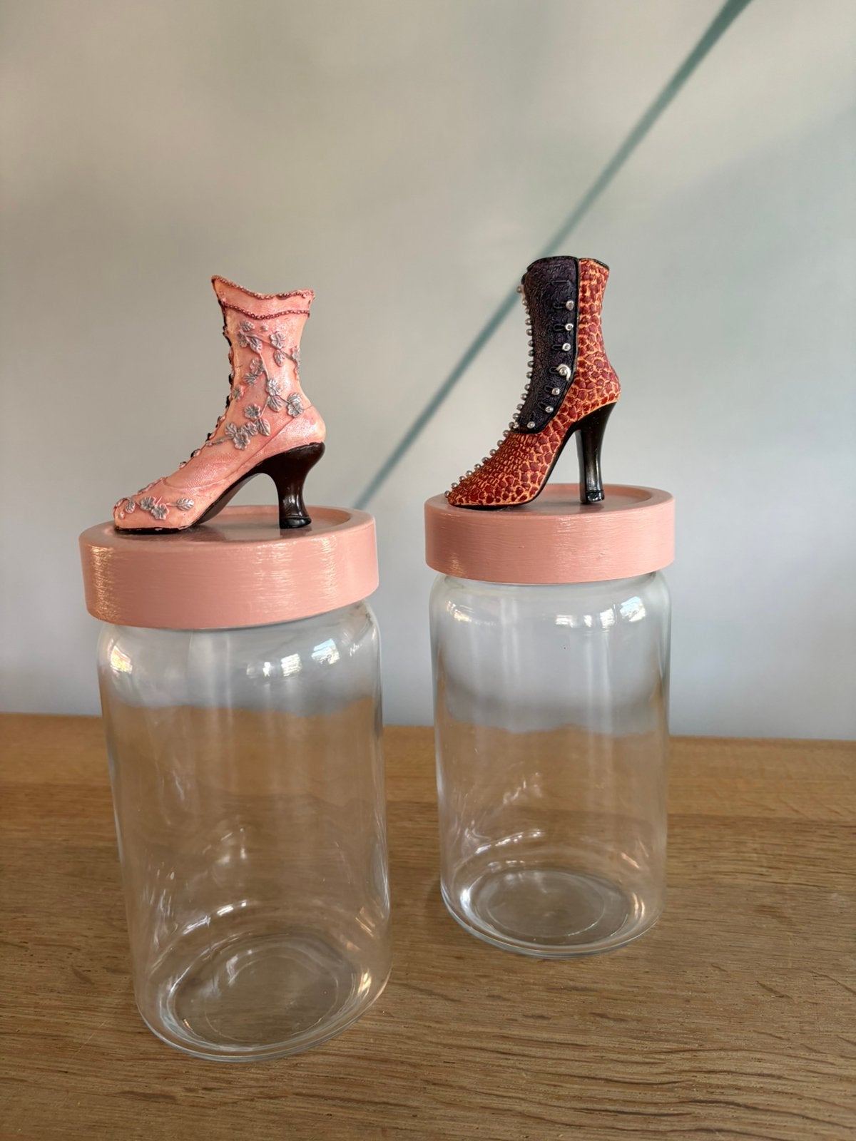 Unieke schattige glazen potten met vintage Avon laarzen, Ophalen of Verzenden, Nieuw