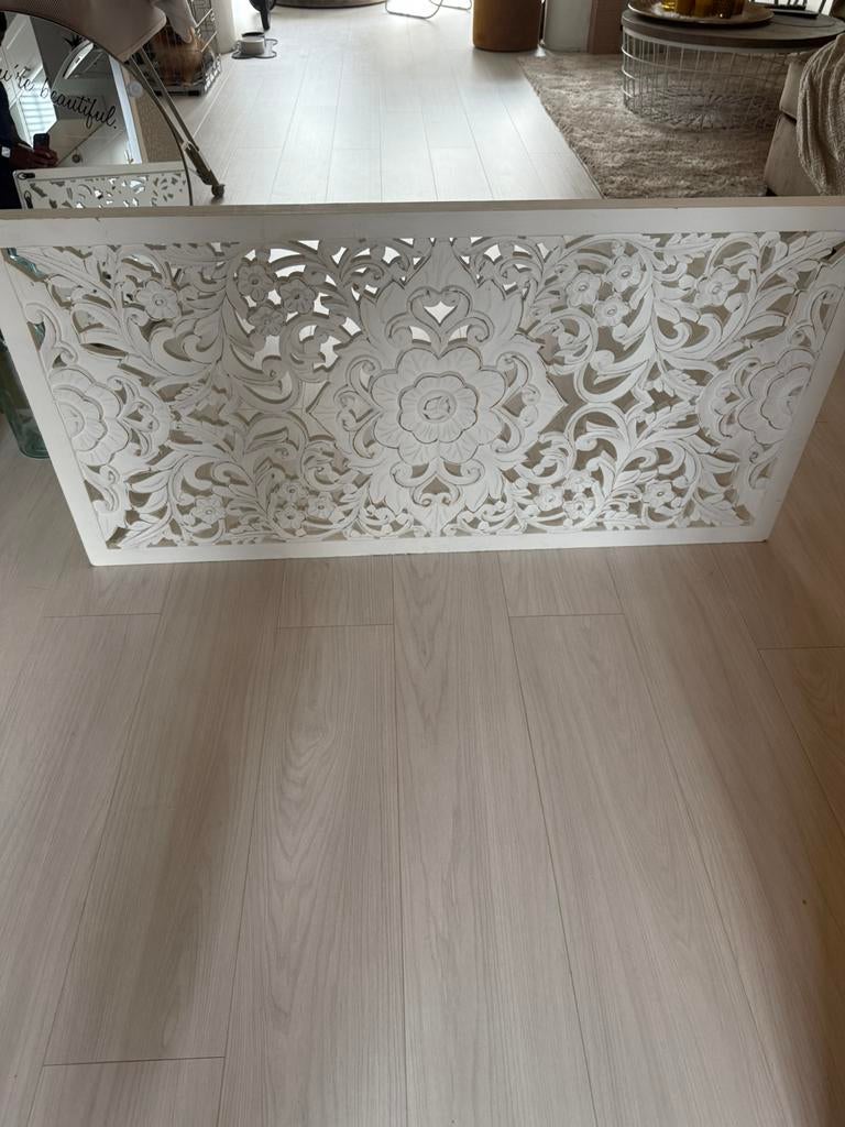 Decoratief wandpaneel hout wit – boho / Ibiza stijl, Ophalen, Zo goed als nieuw