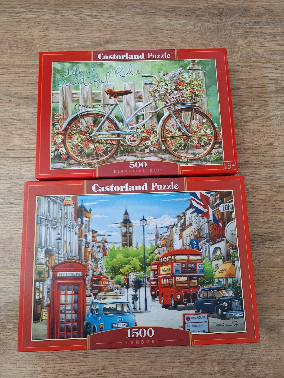 Castorland Puzzels: Fiets & Londen (500 + 1500 stukjes), Ophalen of Verzenden, Meer dan 1500 stukjes, Zo goed als nieuw, Legpuzzel