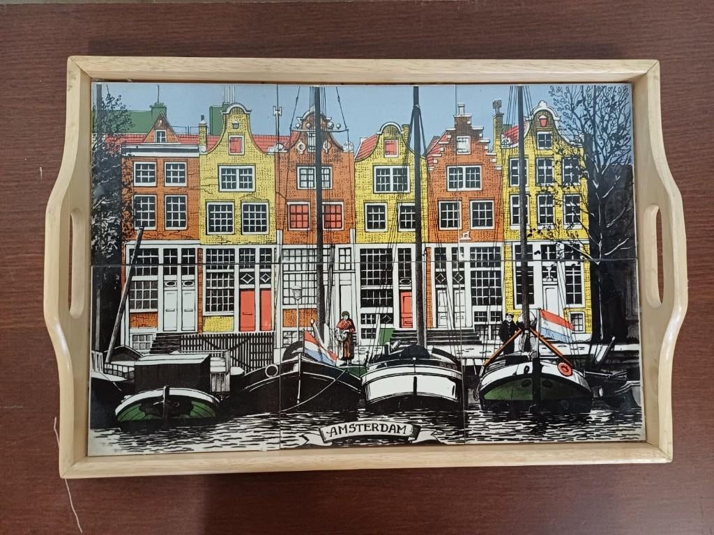 Dienblad Amsterdam - Delft Blue, Ophalen of Verzenden, Zo goed als nieuw, Rechthoekig, Hout