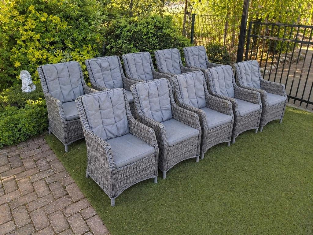 10 robuuste wicker tuinstoelen, Tuin en Terras, Ophalen, Gebruikt, Wicker