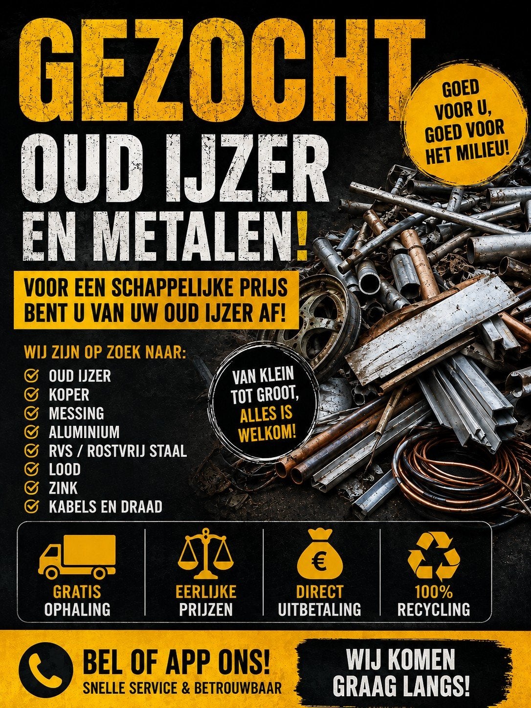Gezocht oud ijzer en metalen, Doe-het-zelf en Verbouw, Ophalen of Verzenden